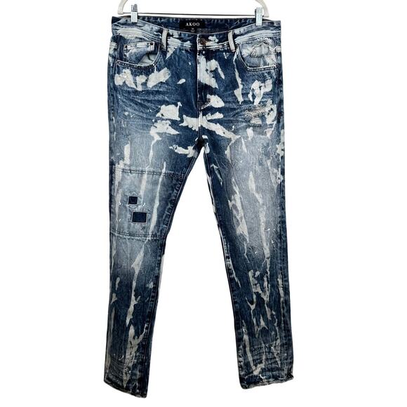 Akoo Men's Jeans Denim Bleached Streetwear No Rivals Fit Size 36 Grunge Hip Hop - Picture 1 of 14